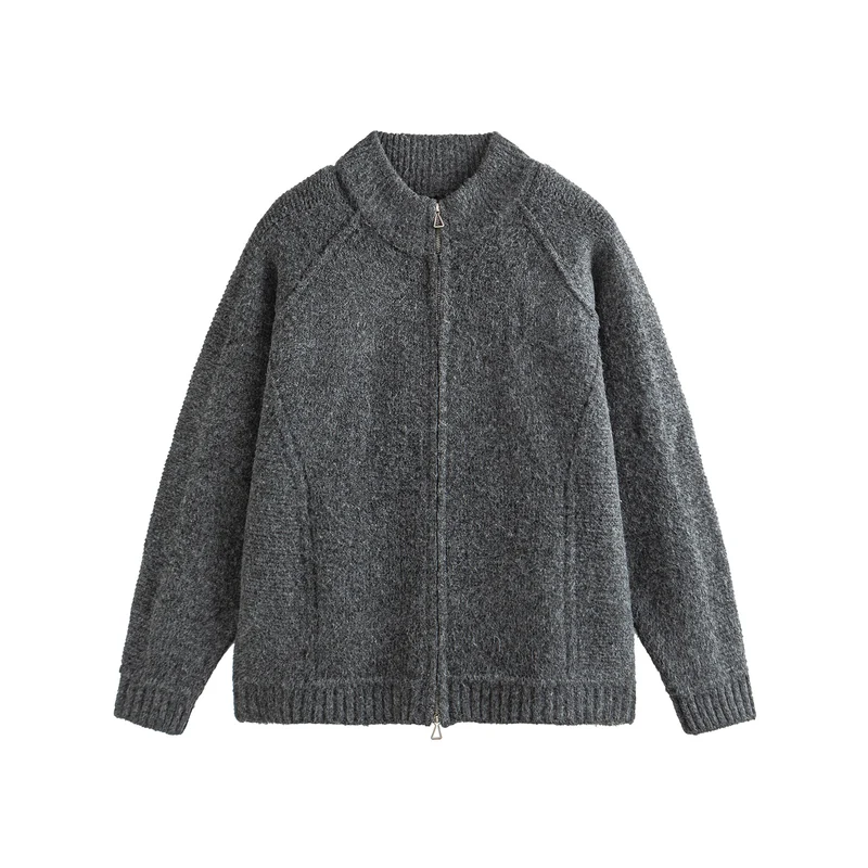 Unisex Strick-Zipjacke im Boxy-Cut mit hohem Rippkragen und Raglanärmeln Nord Taschen