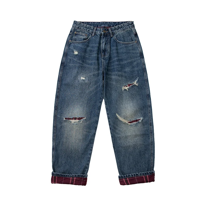 Damen Hochtaillierte Baggy-Jeans im Used‑Look mit Destroy‑Details und geradem Bein Nord Taschen