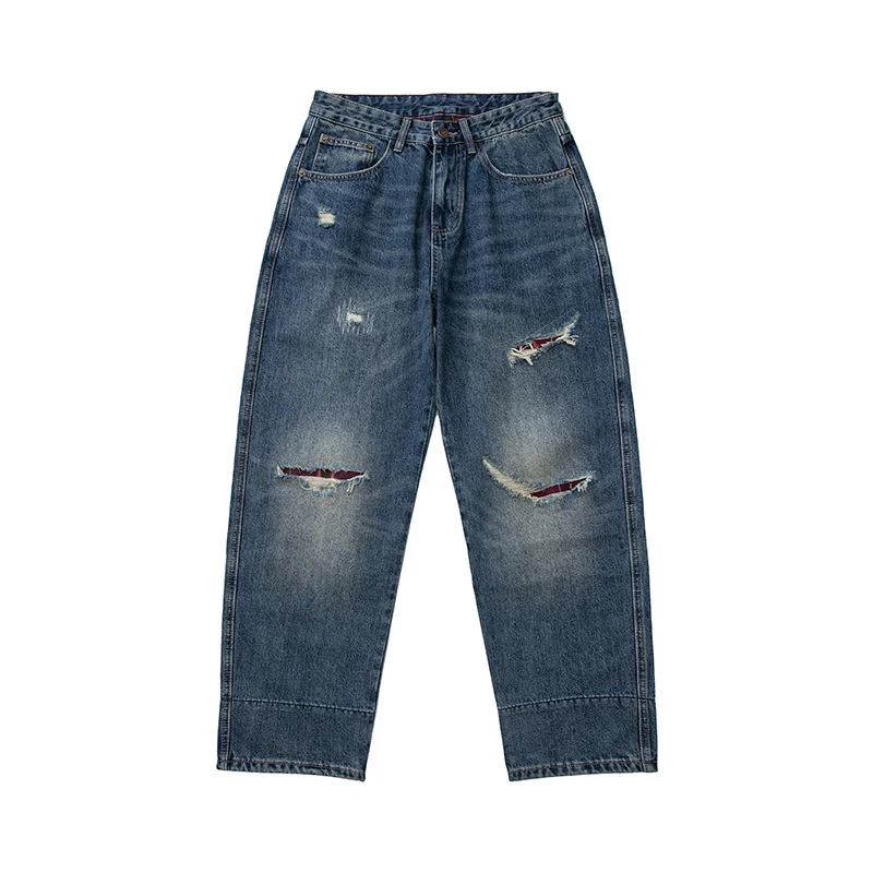 Damen Hochtaillierte Baggy-Jeans im Used‑Look mit Destroy‑Details und geradem Bein Nord Taschen