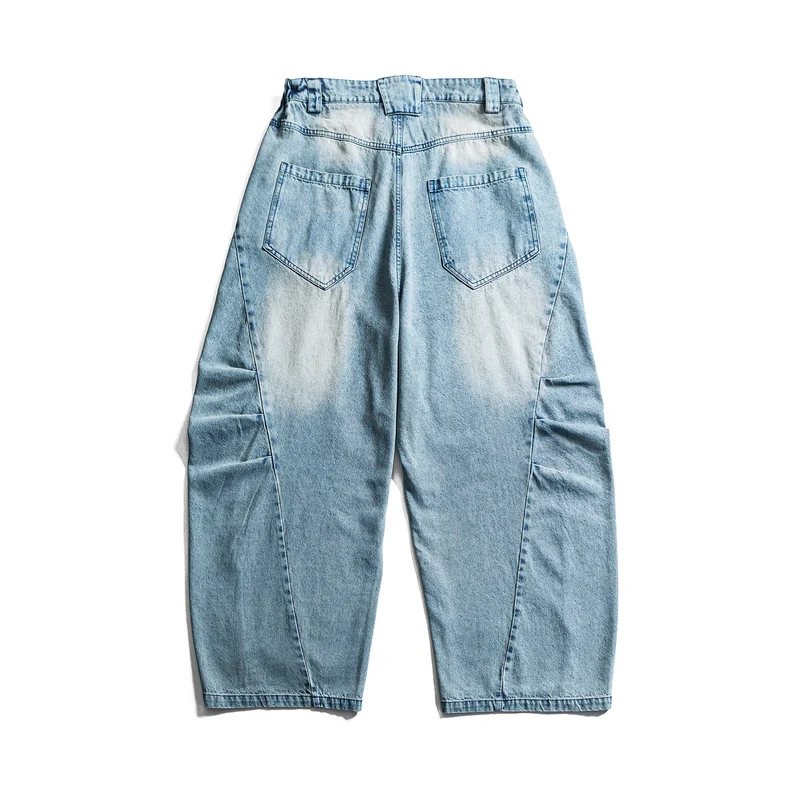 Damen hochgeschnittene weite Denim‑Culotte mit Cargotaschen, Used‑Effekt und elastischem Saum Nord Taschen