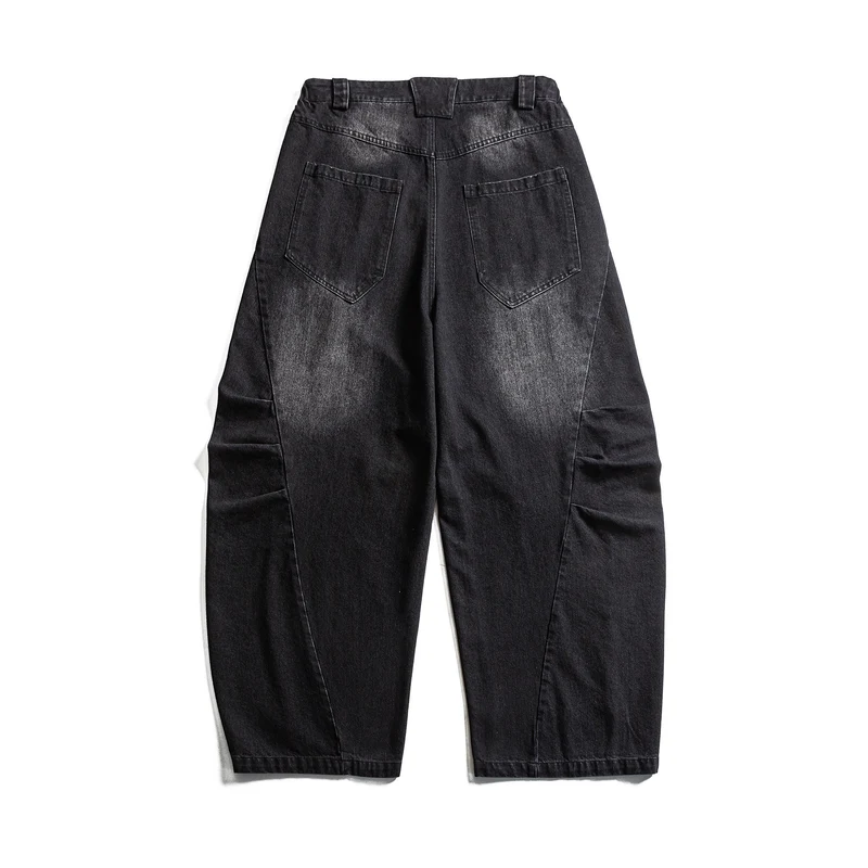 Damen hochgeschnittene weite Denim‑Culotte mit Cargotaschen, Used‑Effekt und elastischem Saum Nord Taschen