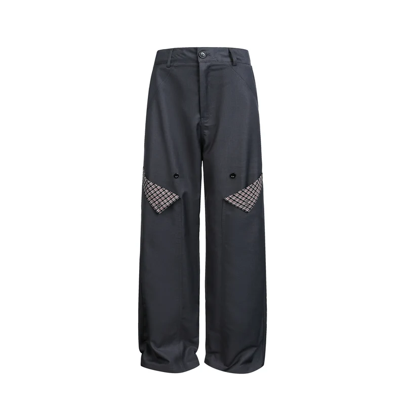Damen Hochgeschnittene weite Cargohose mit Karomuster‑Pattentaschen Nord Taschen