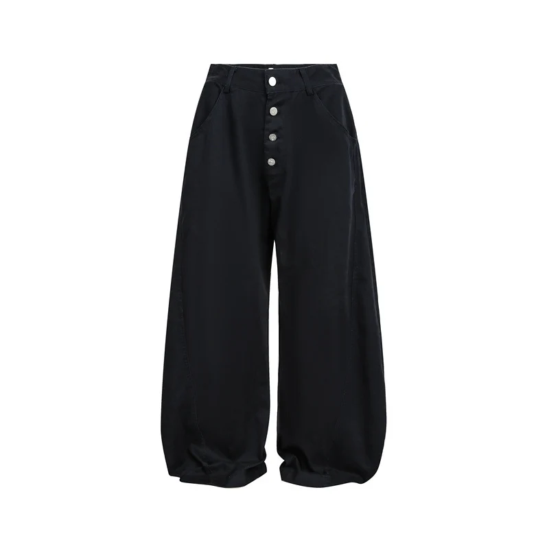 Damen Hochgeschnittene Balloon‑Culotte‑Hose mit weiter Beinweite, sichtbarer Knopfleiste und Eingrifftaschen Nord Taschen