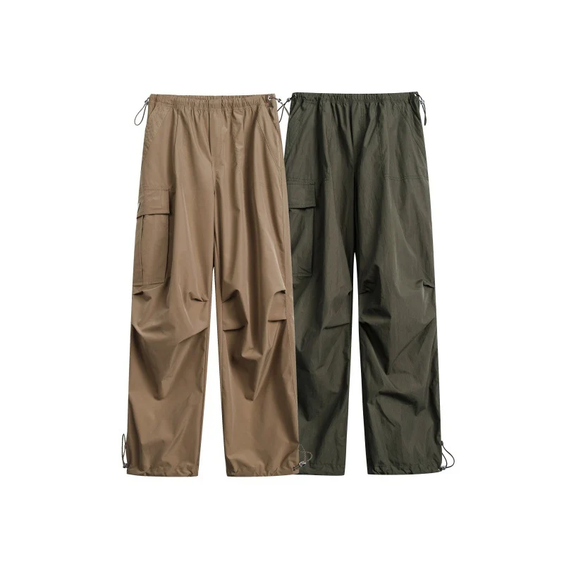 Damen High‑Waist weite Nylon‑Cargo‑Hose mit Tunnelzugbund und Multifunktions‑Taschen Nord Taschen