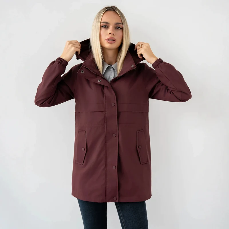 Damen wasserabweisende Kapuzenparka mit Kordelzugtaillierung und aufgesetzten Taschen Nord Taschen