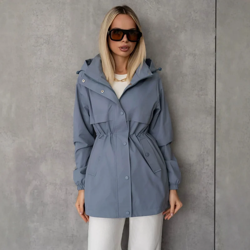 Damen wasserabweisende Kapuzenparka mit Kordelzugtaillierung und aufgesetzten Taschen Nord Taschen