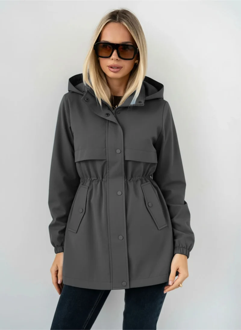 Damen wasserabweisende Kapuzenparka mit Kordelzugtaillierung und aufgesetzten Taschen Nord Taschen