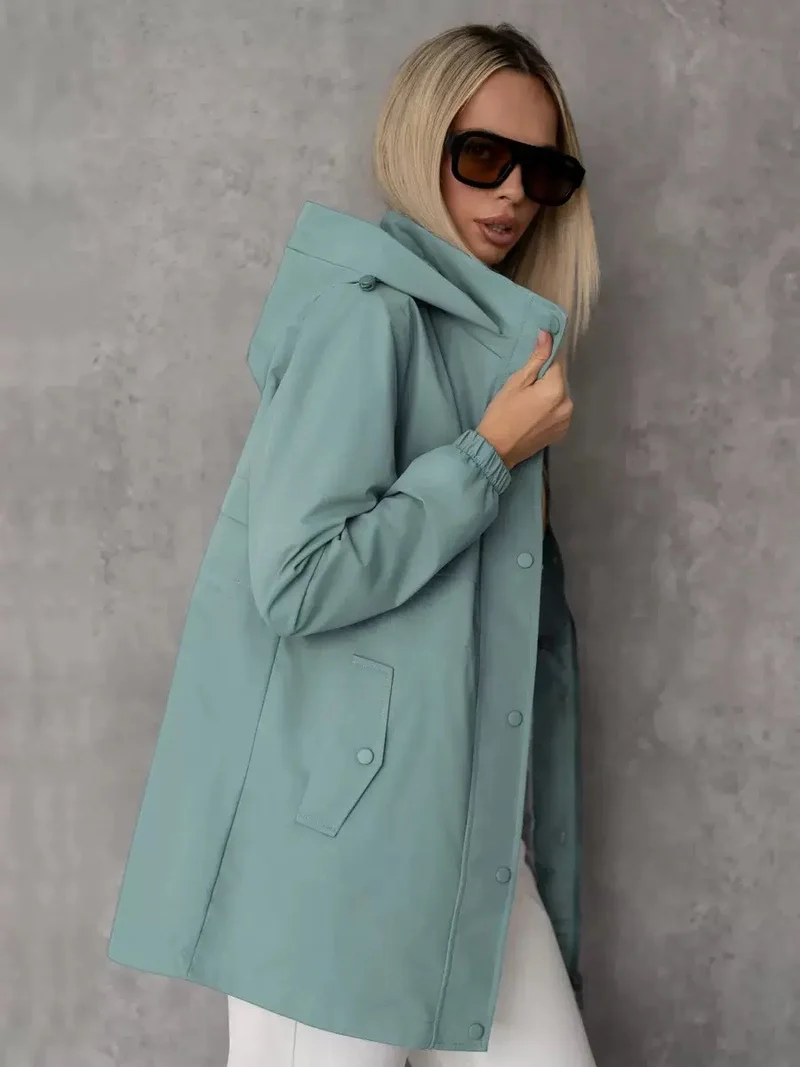 Damen wasserabweisende Kapuzenparka mit Kordelzugtaillierung und aufgesetzten Taschen Nord Taschen