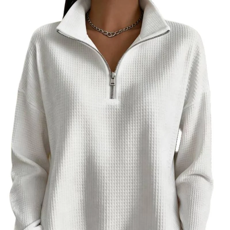 Damen Waffelstrick-Sweatshirt mit halbem Reißverschluss und Stehkragen Nord Taschen