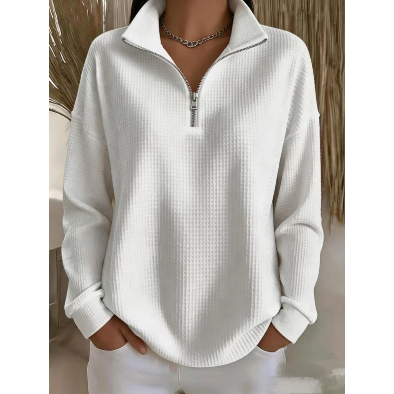 Damen Waffelstrick-Sweatshirt mit halbem Reißverschluss und Stehkragen Nord Taschen