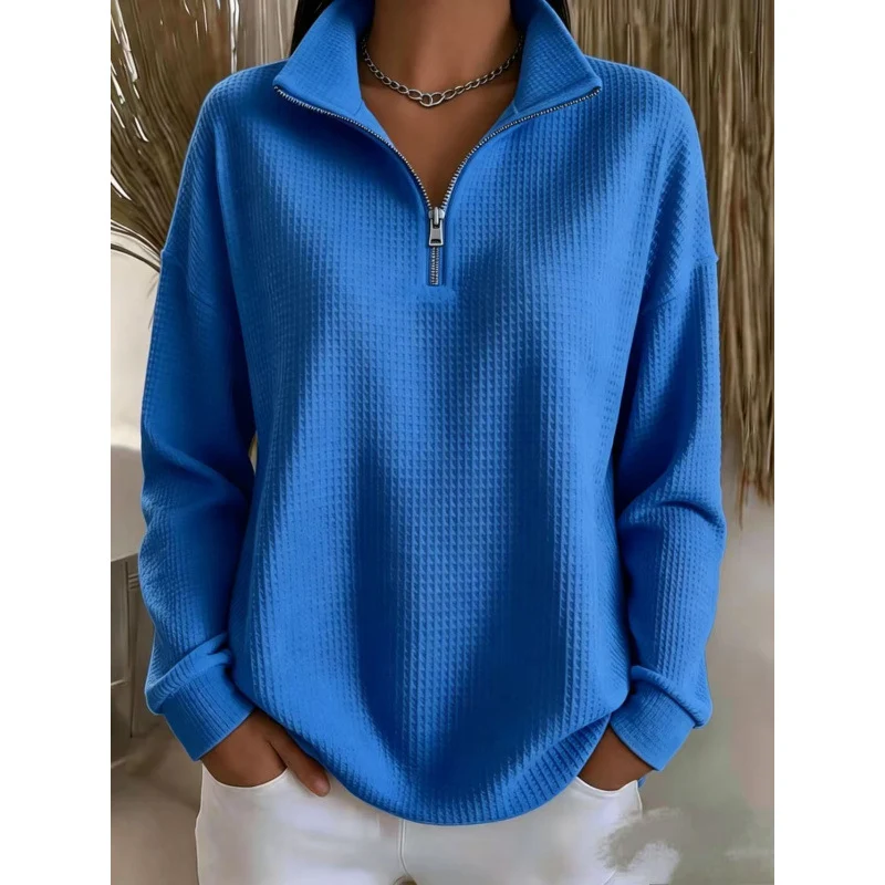 Damen Waffelstrick-Sweatshirt mit halbem Reißverschluss und Stehkragen Nord Taschen