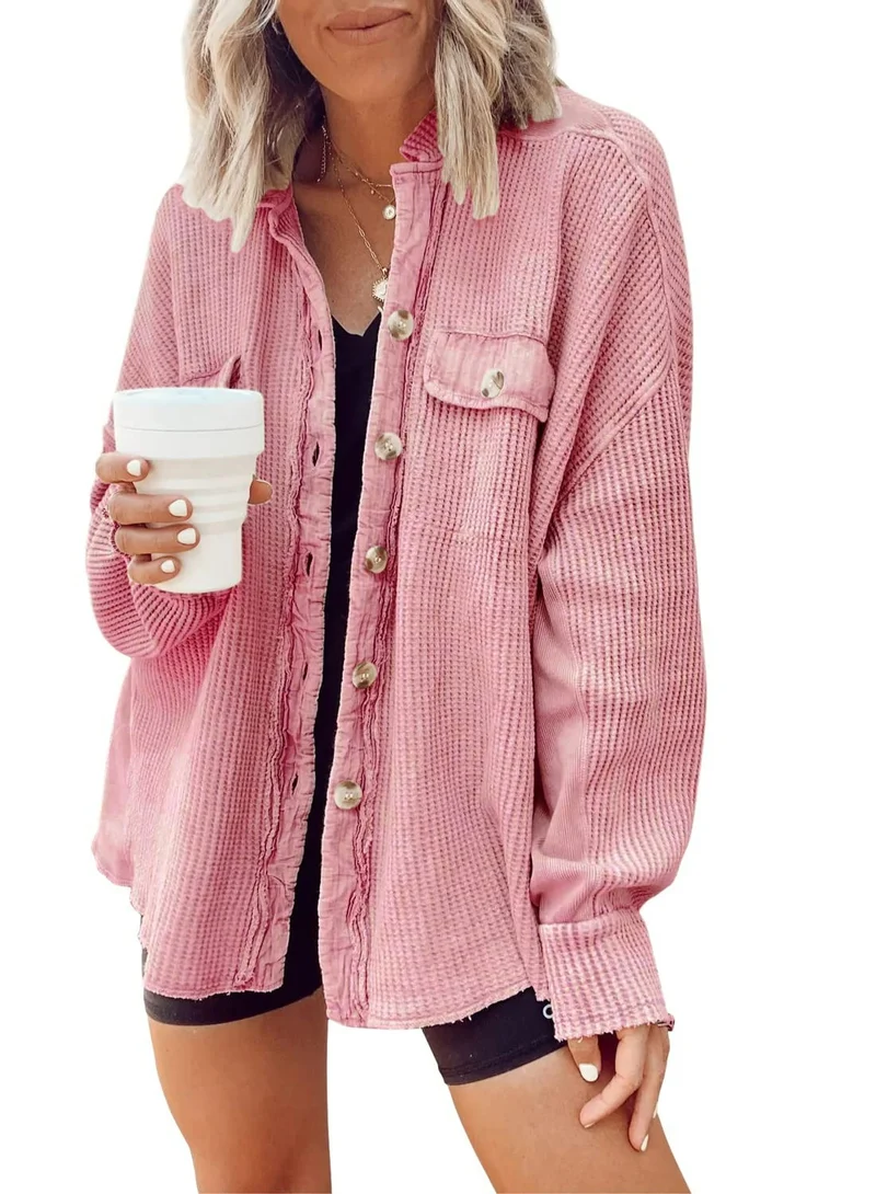 Damen Waffelstrick-Overshirt mit Knopfleiste und Brusttasche Nord Taschen