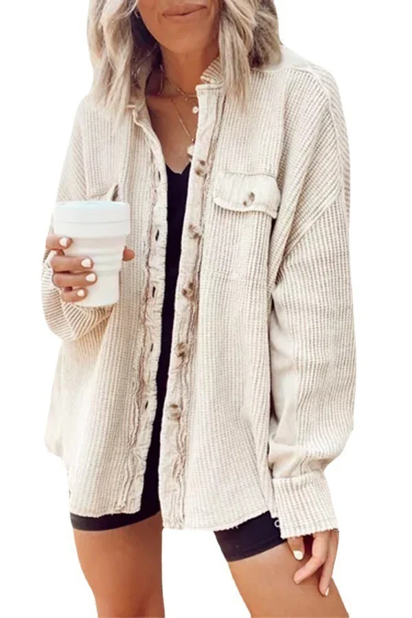 Damen Waffelstrick-Overshirt mit Knopfleiste und Brusttasche Nord Taschen