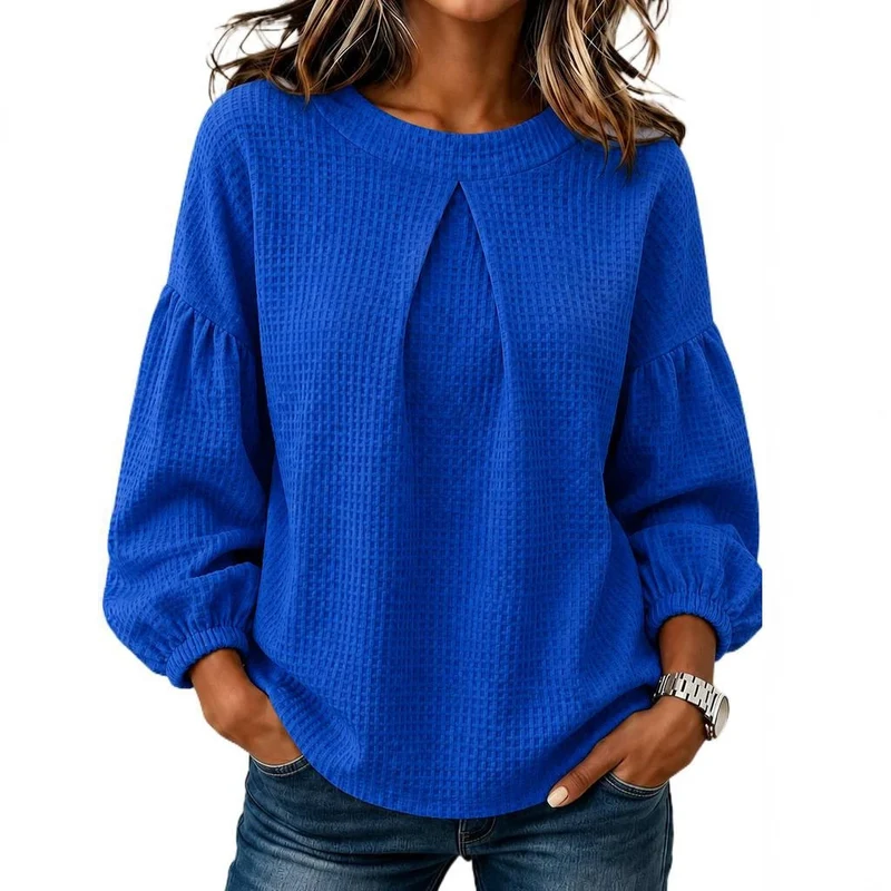 Damen Waffelstrick-Longsleeve mit Balloonärmeln und Vordernaht-Schlitz Nord Taschen
