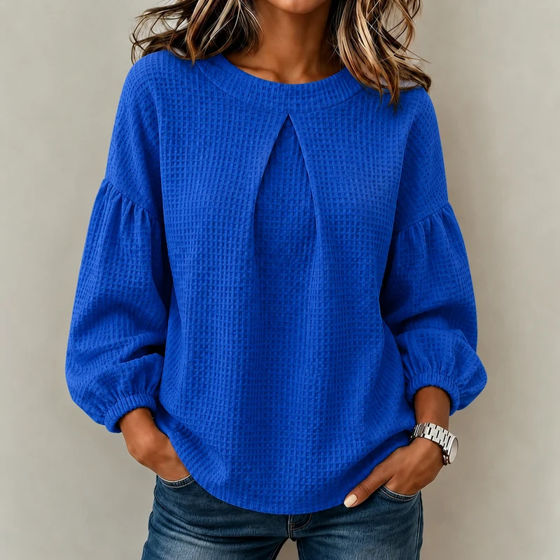 Damen Waffelstrick-Longsleeve mit Balloonärmeln und Vordernaht-Schlitz Nord Taschen