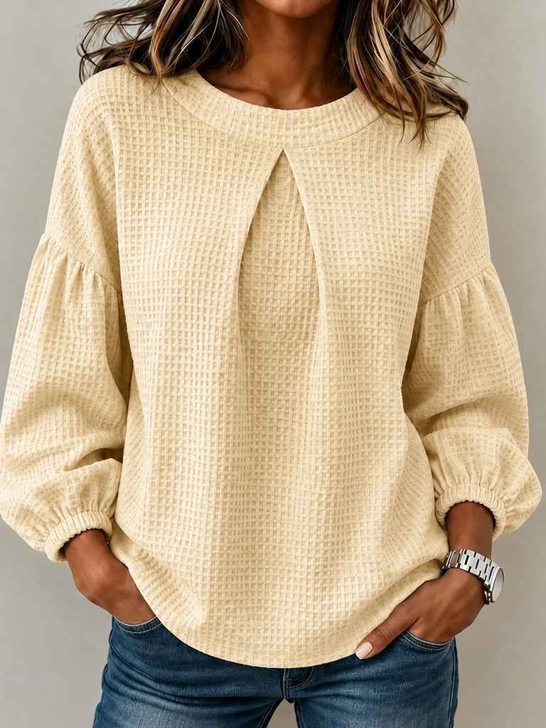 Damen Waffelstrick-Longsleeve mit Balloonärmeln und Vordernaht-Schlitz Nord Taschen