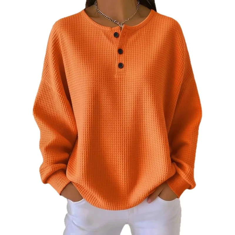 Damen Waffelstrick-Henley-Longsleeve mit Knopfleiste und Oversize-Passform Nord Taschen