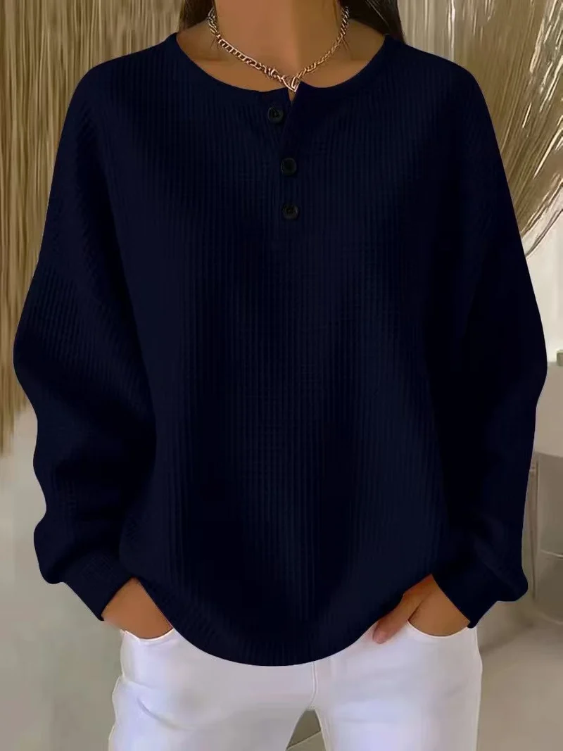 Damen Waffelstrick-Henley-Longsleeve mit Knopfleiste und Oversize-Passform Nord Taschen