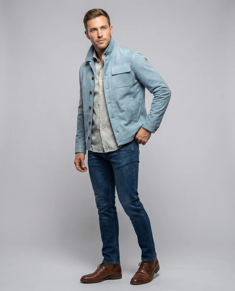 Herren lässige Wildlederjacke mit praktischem Kragen