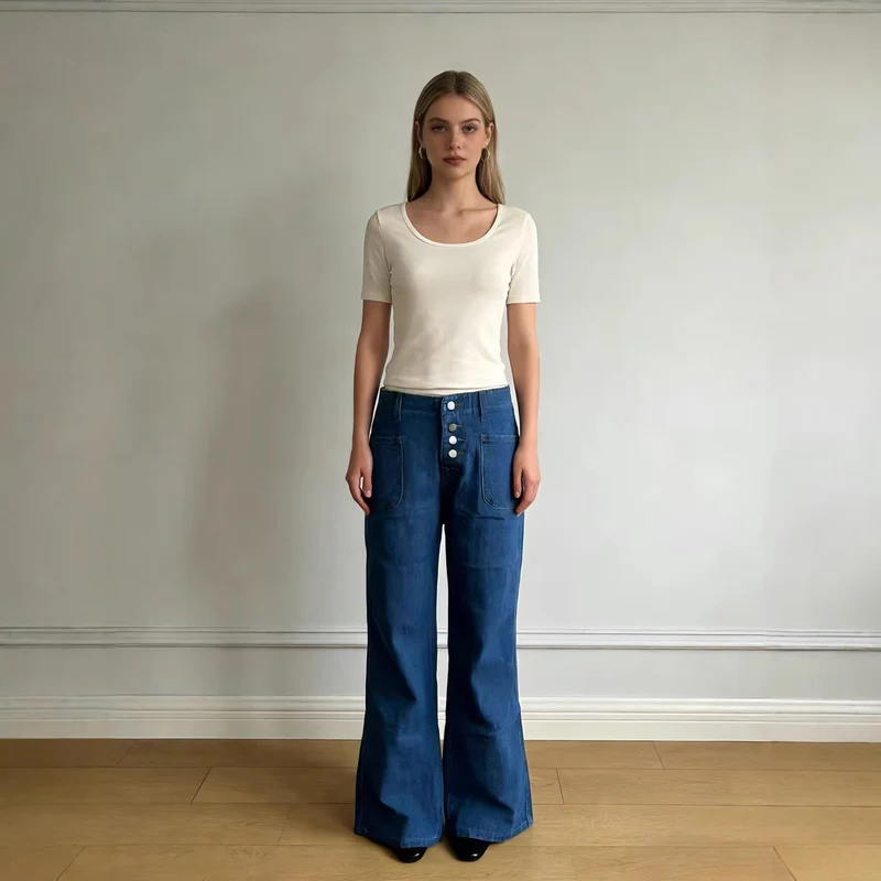 Damen Bootcut-Jeans mit hohem Bund und knöpfbarem Verschluss Nord Taschen