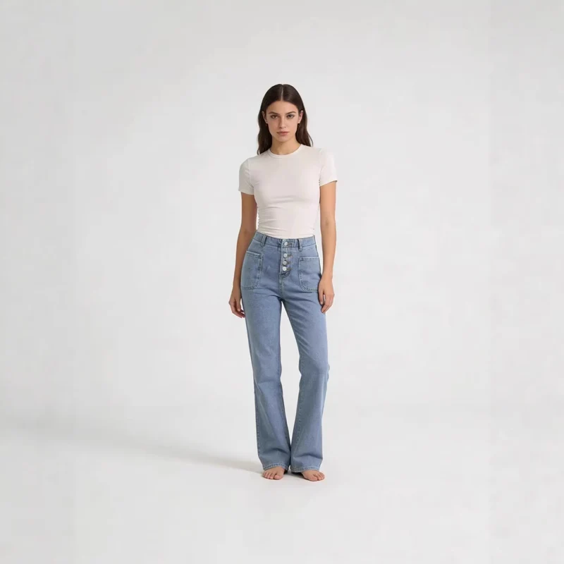 Damen Bootcut-Jeans mit hohem Bund und knöpfbarem Verschluss Nord Taschen
