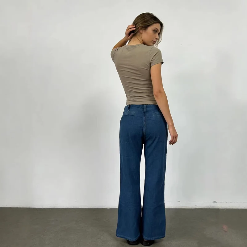 Damen Bootcut-Jeans mit hohem Bund und knöpfbarem Verschluss Nord Taschen
