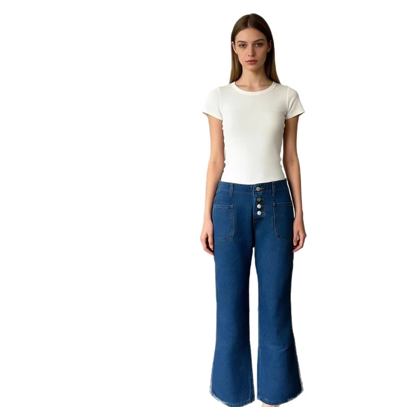 Damen Bootcut-Jeans mit hohem Bund und knöpfbarem Verschluss Nord Taschen