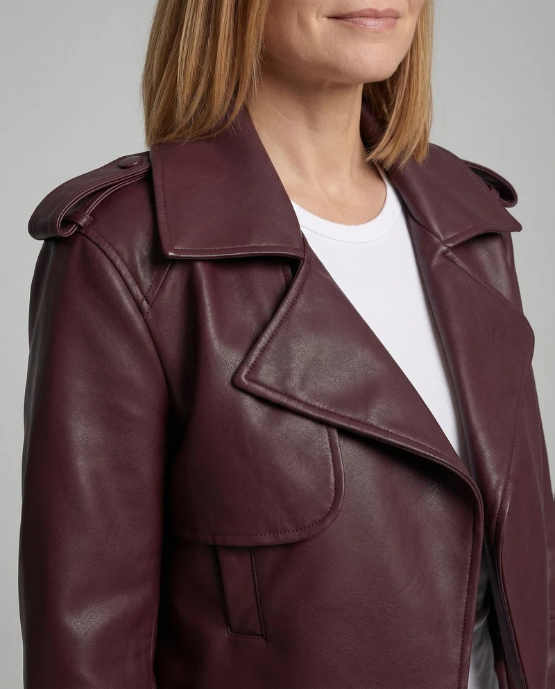 Damen kurzer Trenchcoat im Lederlook Kürzere Jacke