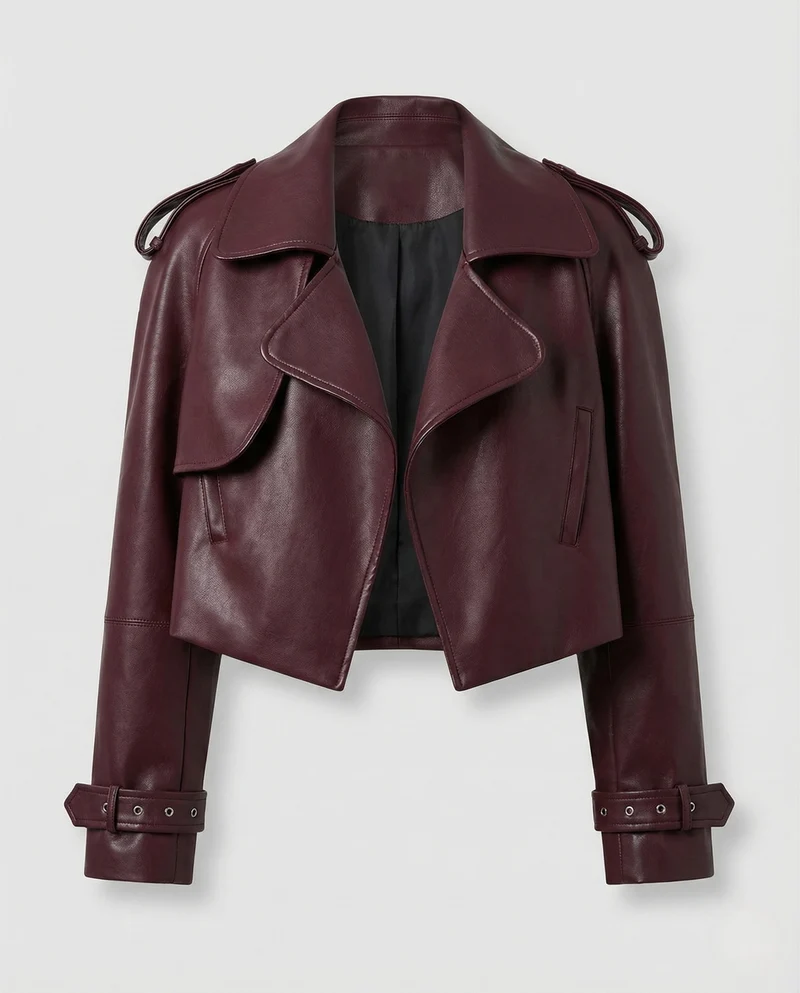 Damen kurzer Trenchcoat im Lederlook Kürzere Jacke