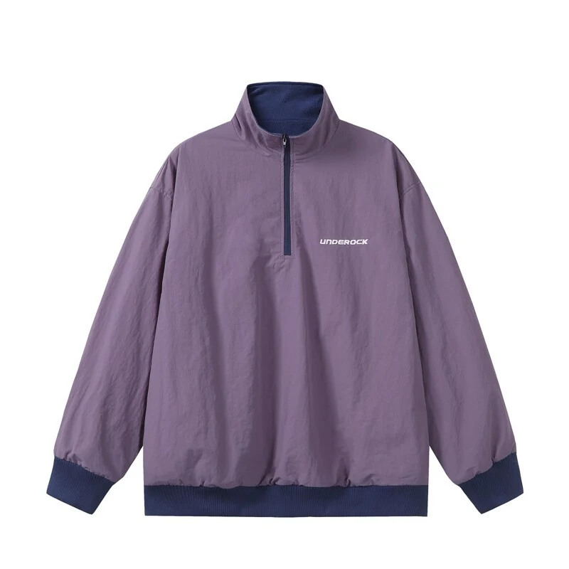 Unisex Oversize Windbreaker-Pullover mit halbem Reißverschluss und geripptem Saum Nord Taschen