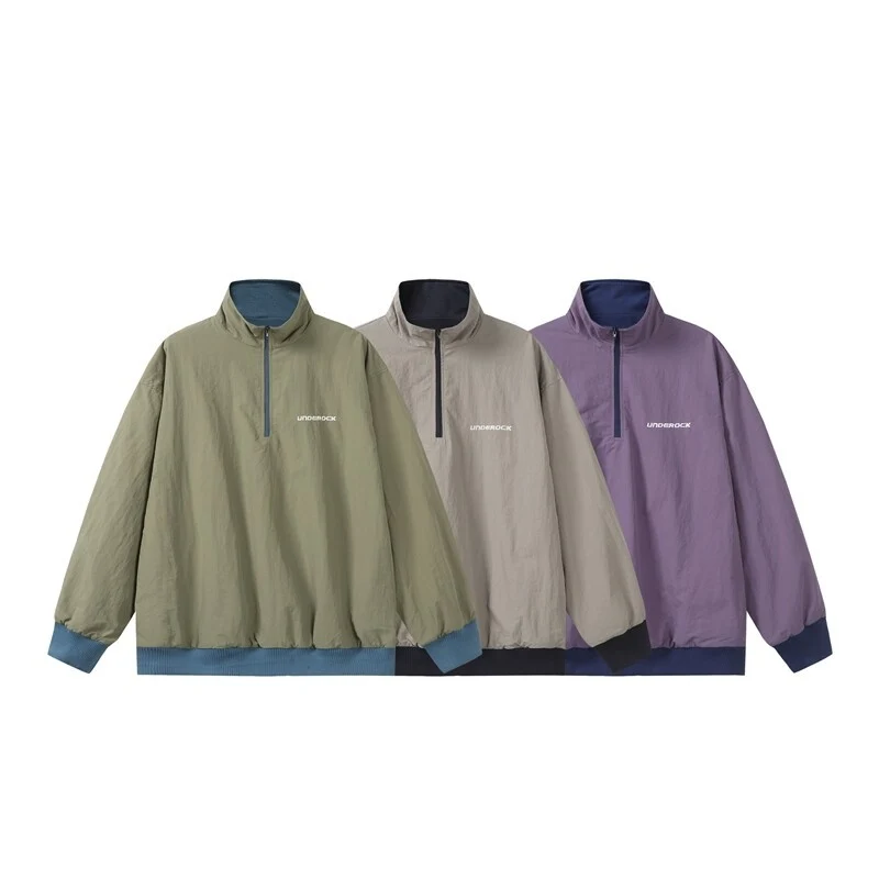 Unisex Oversize Windbreaker-Pullover mit halbem Reißverschluss und geripptem Saum Nord Taschen