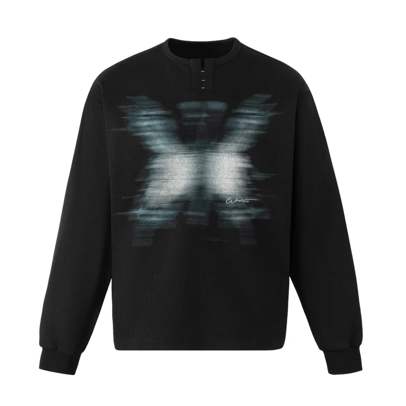 Unisex Oversize Sweatshirt mit kurzem Henley‑Placket und verschwommenem Grafikprint Nord Taschen