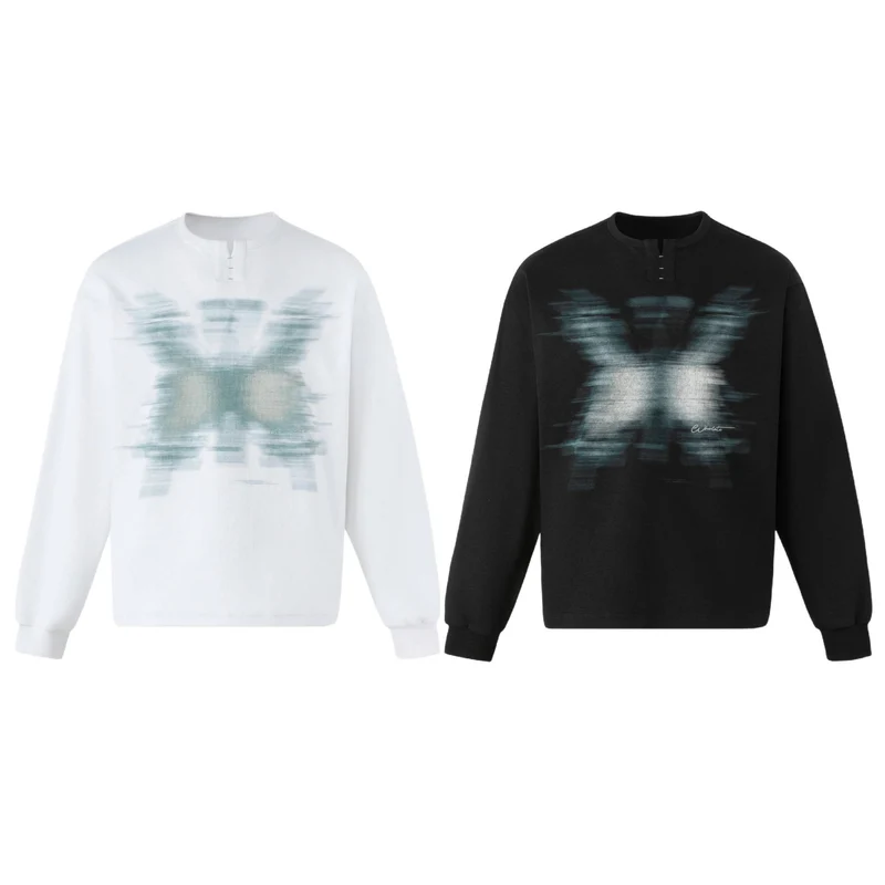Unisex Oversize Sweatshirt mit kurzem Henley‑Placket und verschwommenem Grafikprint Nord Taschen