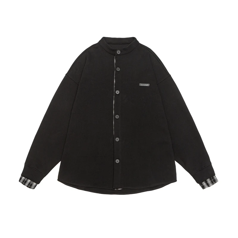 Unisex Oversize-Sweatjacke im Hemdjacken-Look mit Stehkragen Nord Taschen