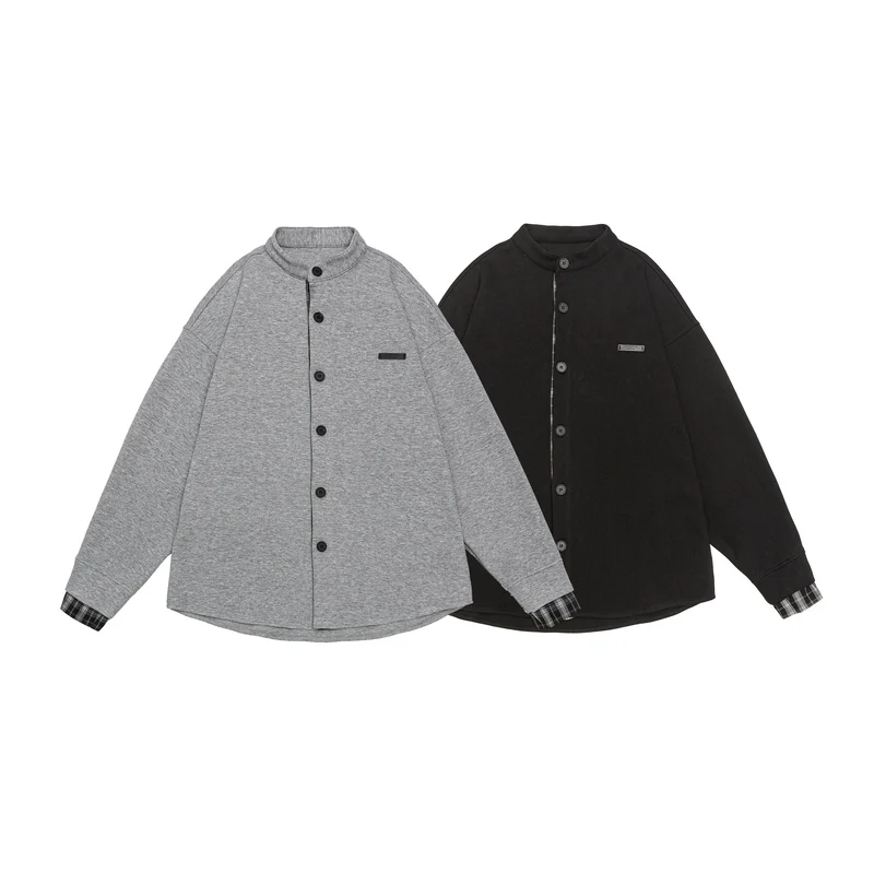 Unisex Oversize-Sweatjacke im Hemdjacken-Look mit Stehkragen Nord Taschen