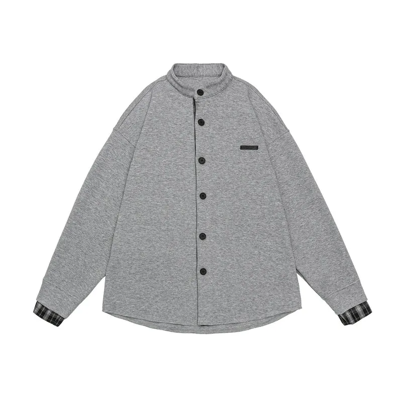 Unisex Oversize-Sweatjacke im Hemdjacken-Look mit Stehkragen Nord Taschen