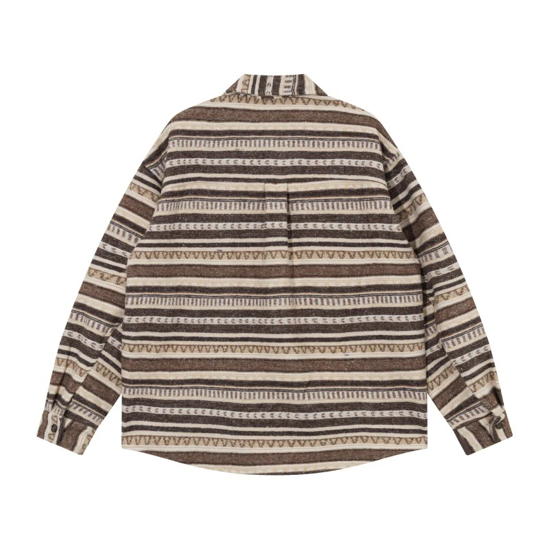 Unisex Oversize-Strickshirtjacke im Ethno‑Streifenmuster mit Pattentaschen Nord Taschen