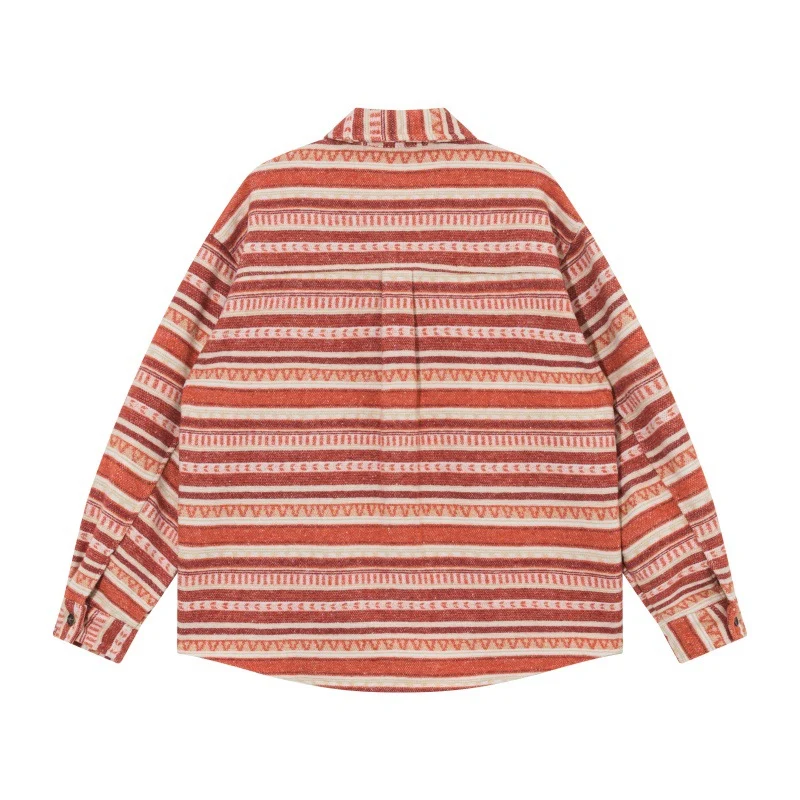 Unisex Oversize-Strickshirtjacke im Ethno‑Streifenmuster mit Pattentaschen Nord Taschen