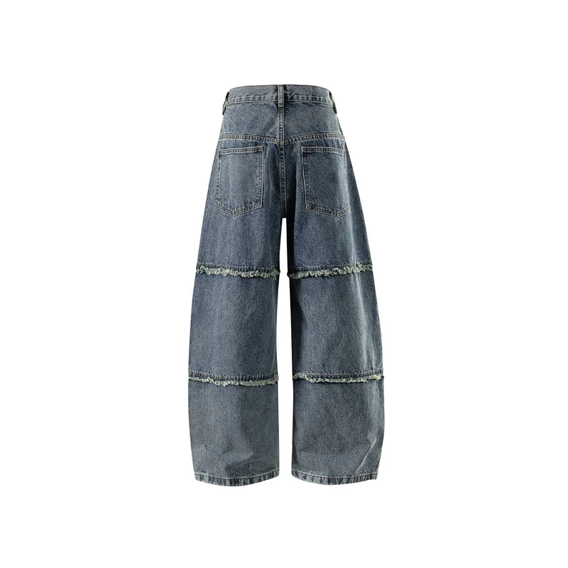 Damen High‑Waist Weite Denim-Culotte mit aufgesetzten Taschen und Fransen Nord Taschen