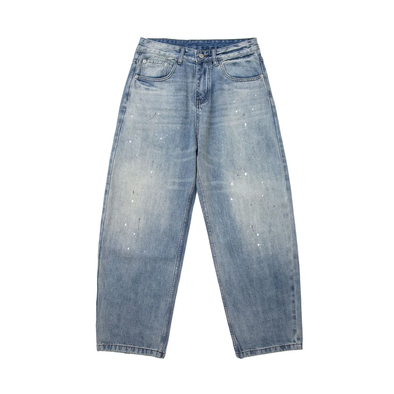 Damen High‑Waist weite Denim‑Culotte im Used‑Look mit Farb‑Sprenkeln Nord Taschen