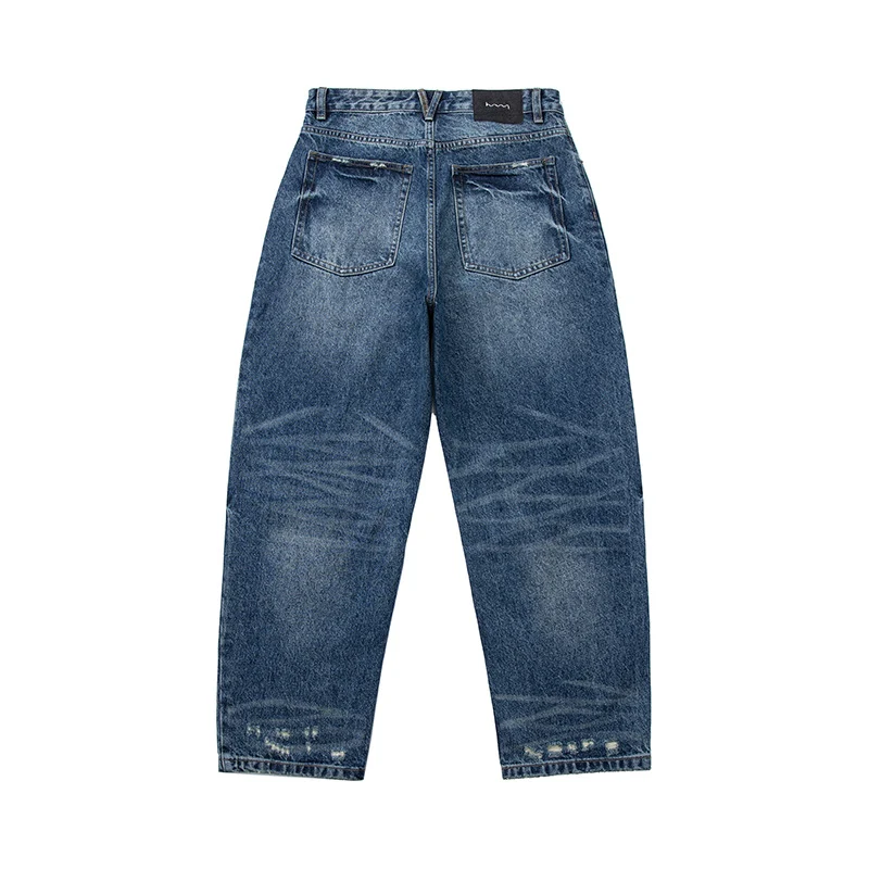 Damen High‑Waist weit geschnittene Jeans im Used‑Look mit Knopfverschluss und dezenten Rissen Nord Taschen