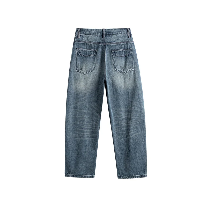 Damen High‑Waist Straight‑Leg Jeans mit Used‑Waschung Nord Taschen