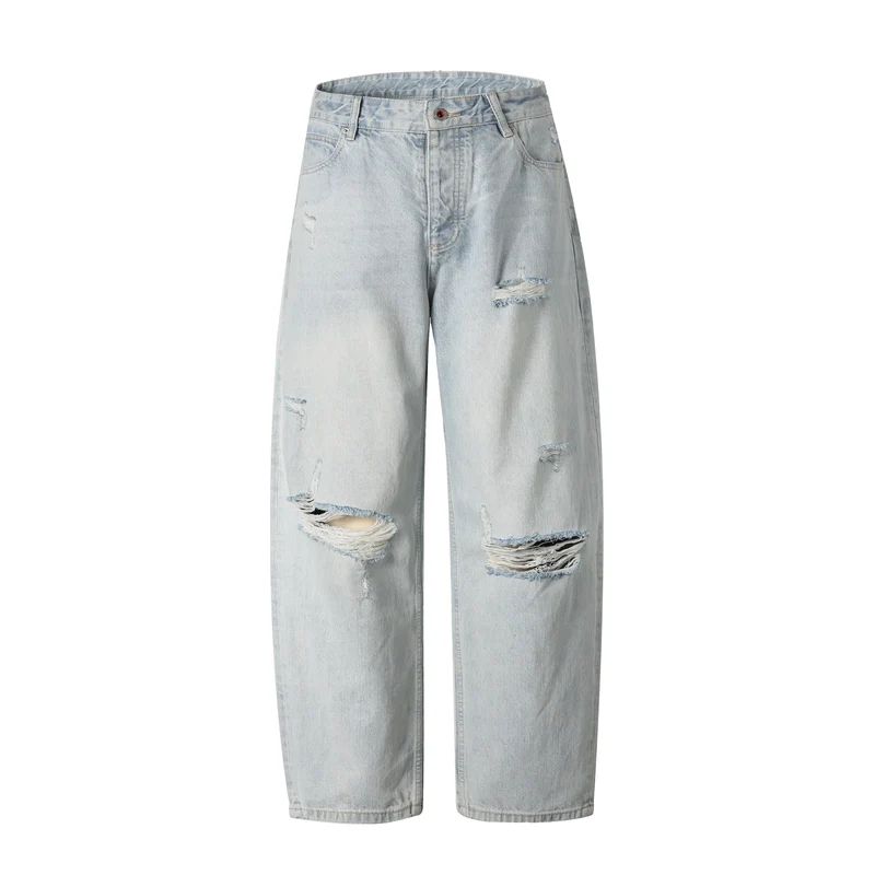 Damen High‑Waist Relaxed‑Straight Jeans mit Destroy‑Effekt und weitem Bein Nord Taschen