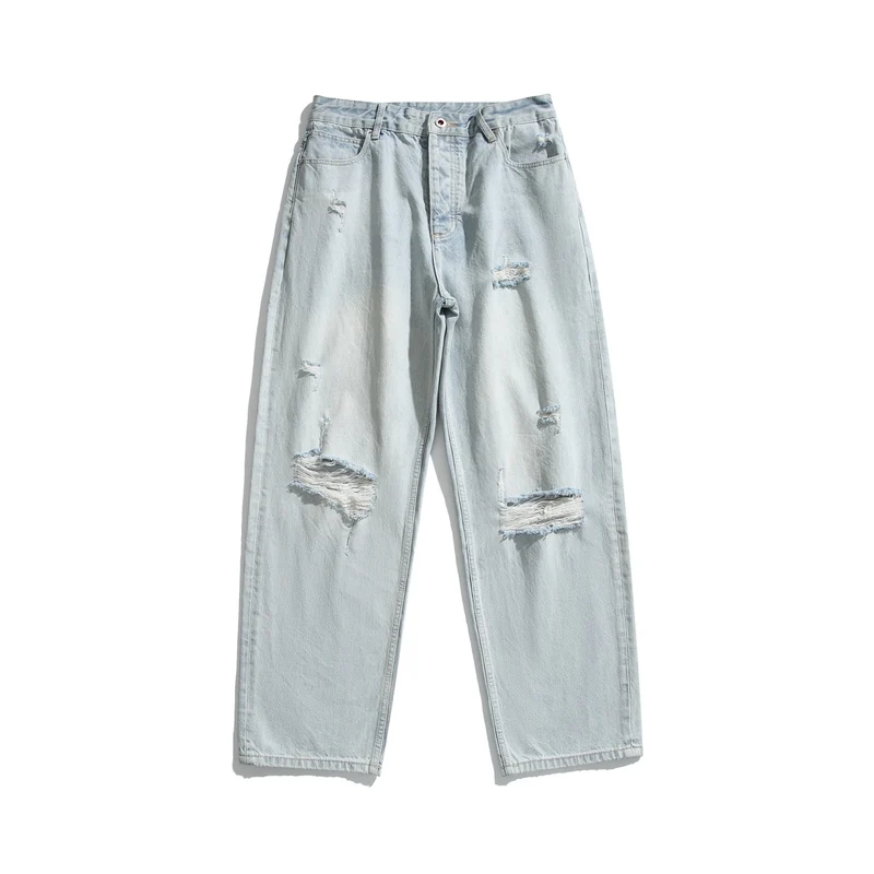 Damen High‑Waist Relaxed‑Straight Jeans mit Destroy‑Effekt und weitem Bein Nord Taschen
