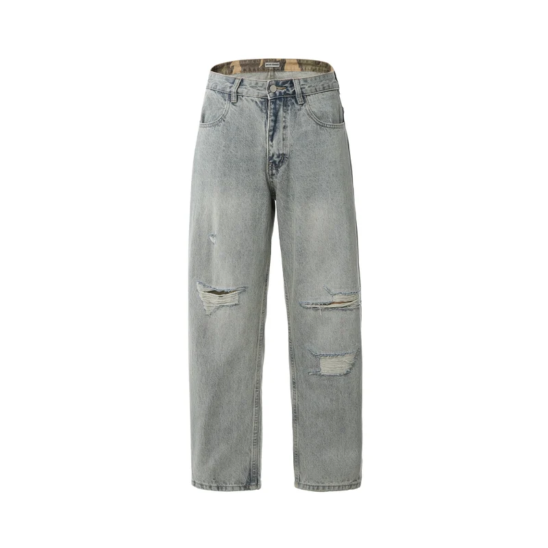 Damen High‑Waist Relaxed-Jeans mit Distressed-Details und tailliertem Knöchelabschluss Nord Taschen