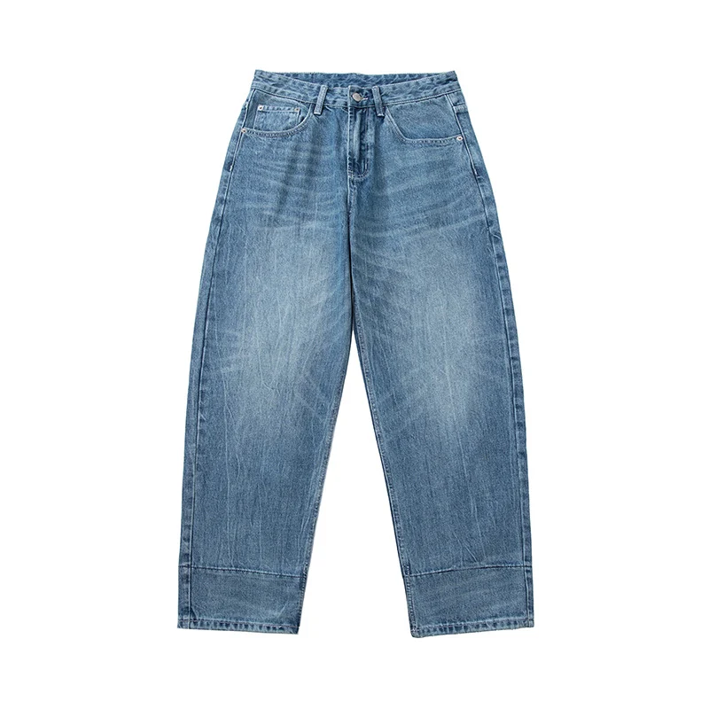 Damen High‑Waist Relaxed‑Fit Jeans mit weitem Bein, umgeschlagenem Saum und karierter Innenfutter Nord Taschen