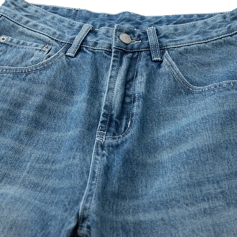 Damen High‑Waist Relaxed‑Fit Jeans mit weitem Bein, umgeschlagenem Saum und karierter Innenfutter Nord Taschen
