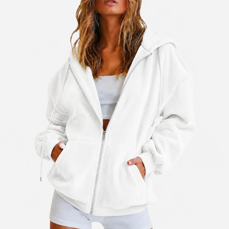 Damen Velours‑Zipjacke mit Kängurutaschen und Tunnelzugkapuze Nord Taschen