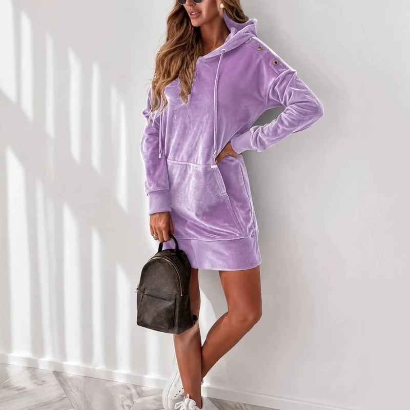 Damen Velours-Hoodiekleid im Oversize-Minikleid-Stil mit Schulterösen Nord Taschen