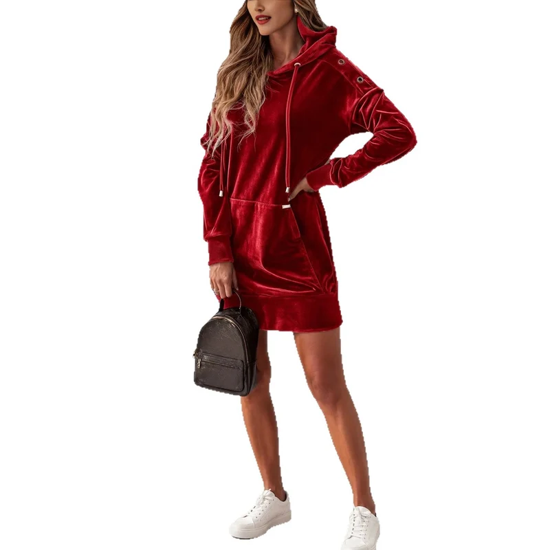 Damen Velours-Hoodiekleid im Oversize-Minikleid-Stil mit Schulterösen Nord Taschen